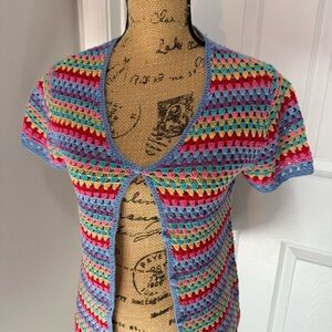 Vintage Y2K Rainbow Crochet Cardigan